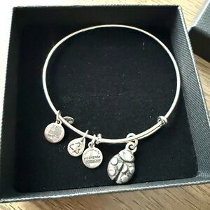 Alex & Ani Silver Ladybug Charm Bangle Bracelet, Flag, Flower & Energy